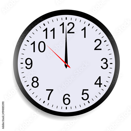 Round clock face showing twelve o'clock isolated on white background. Vector illustration