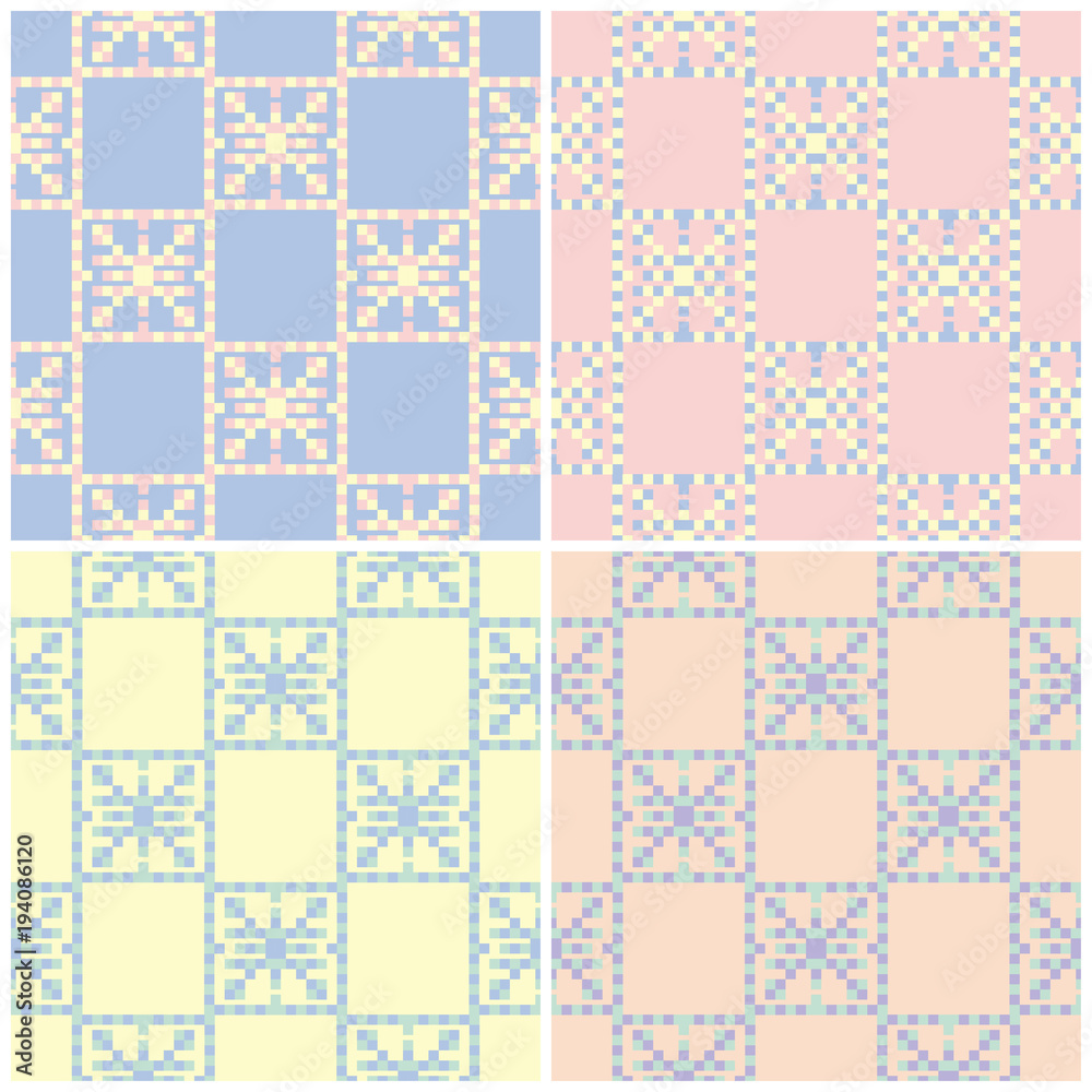 Set of faded colored seamless backgrounds with geometric patterns