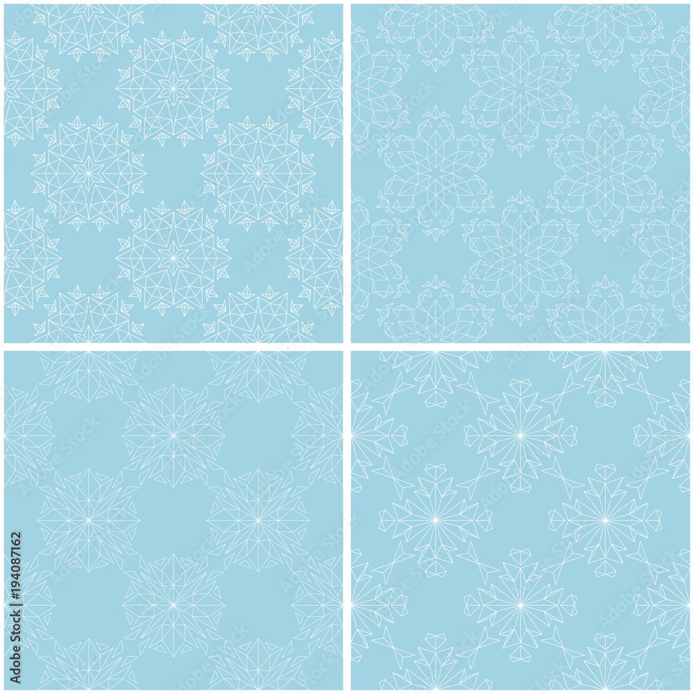 Floral patterns. Set of blue and white seamless backgrounds