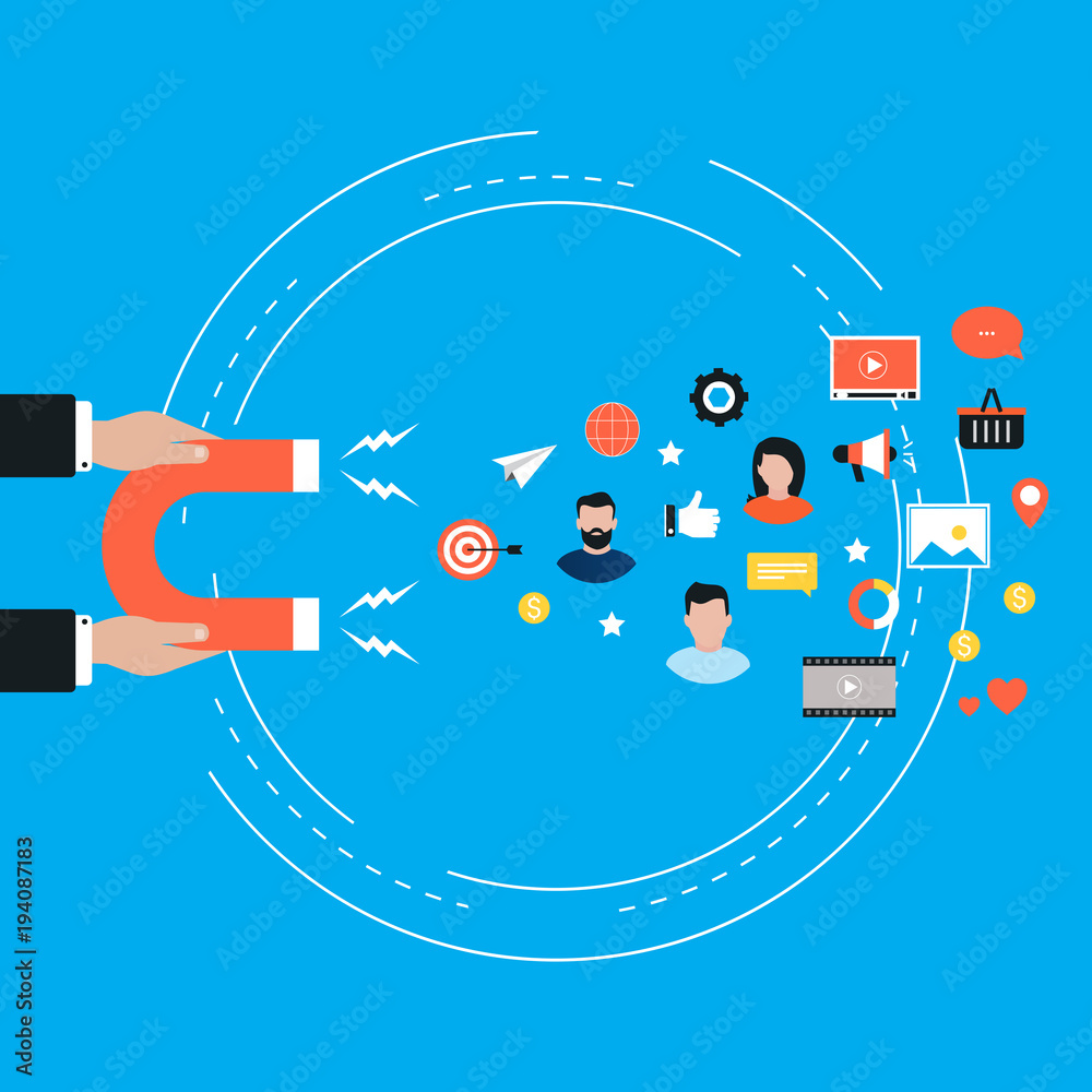 Target market concept, attracting customers, customer retention flat vector illustration design for web banners and apps