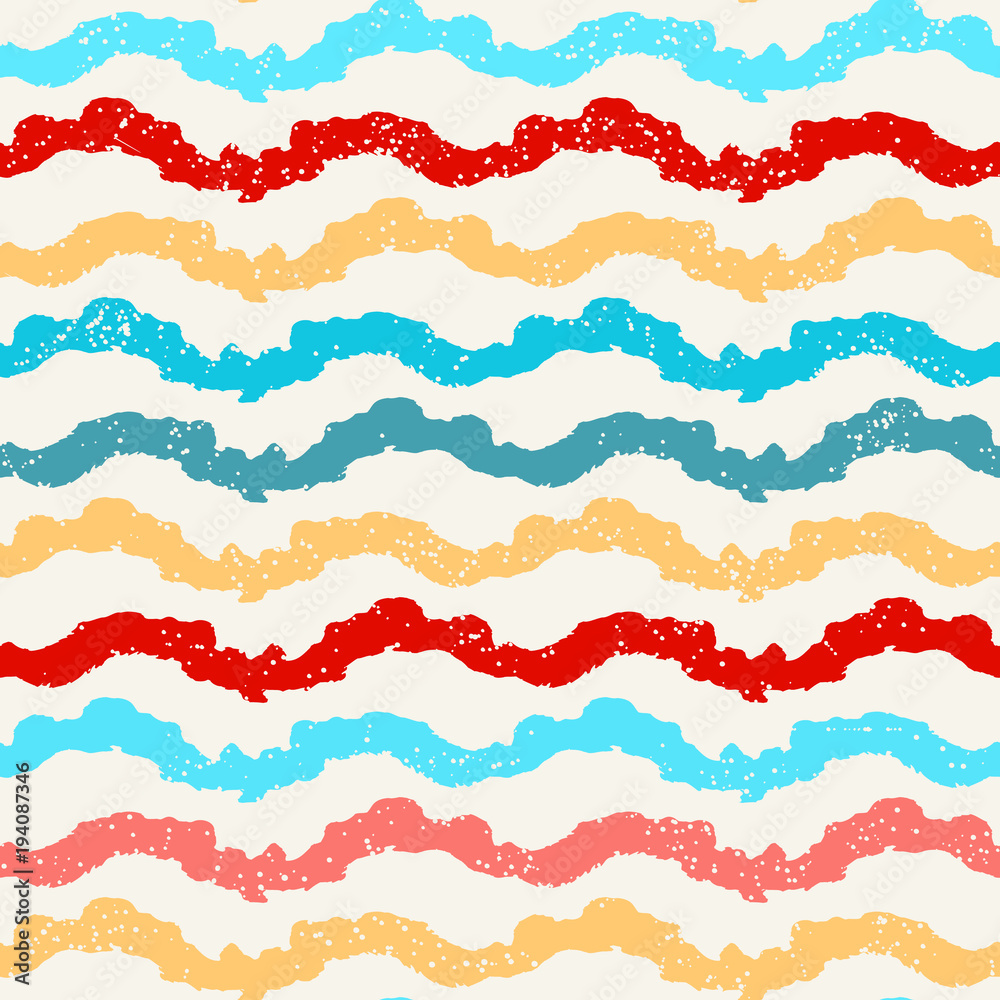 Bright seamless pattern with hand drawn waves