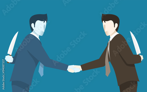 Both of Businessman Betray to Each Other, Concept iDea of Bad Business People. Simple Flat Vector.