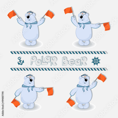 Polar bear-sailors signals semaphore flags. Set. Profession sailors long-distance voyage .The concept of marine swimming, tourism, recreation, travel.