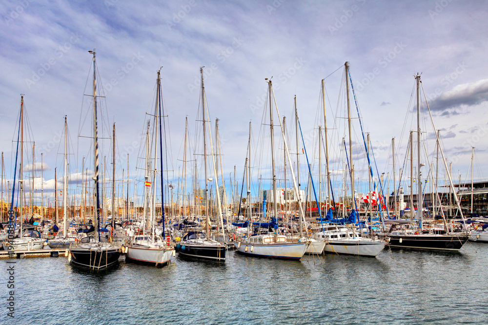 Port of Barcelona, Spain. Yachts, sailing boats