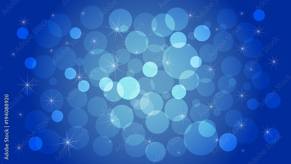 Geometric abstract blue background with circles and shimmering stars2