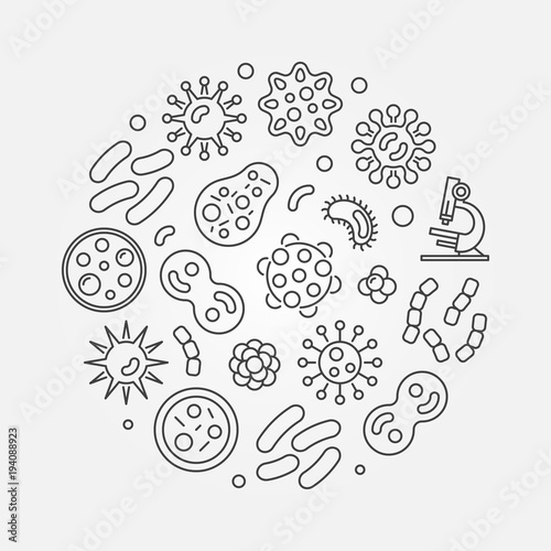 Bacterias round vector symbol made with linear bacteria icons photo