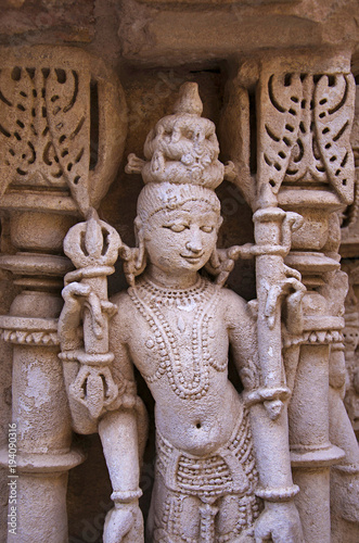 Carved idol on the inner wall of Rani ki vav   an intricately constructed stepwell on the banks of Saraswati River. Patan  Gujarat  India