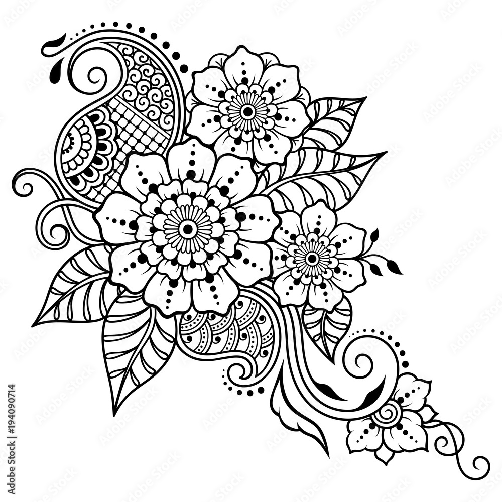 Henna tattoo flower template in Indian style. Ethnic floral paisley ...