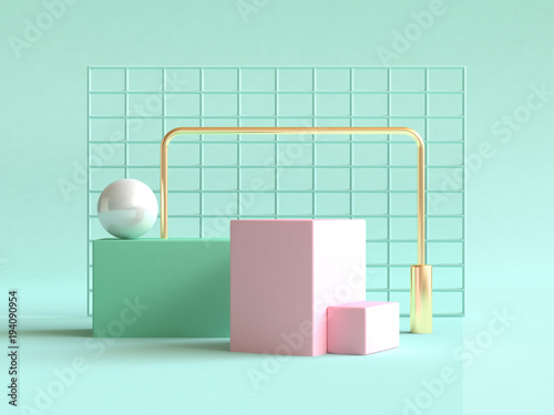 abstract green scene blank pink green square podium 3d rendering