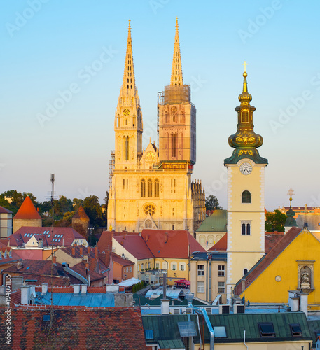 Zagreb Cathedral at sunset....