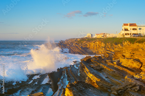 Rock ocean wave town Portugal