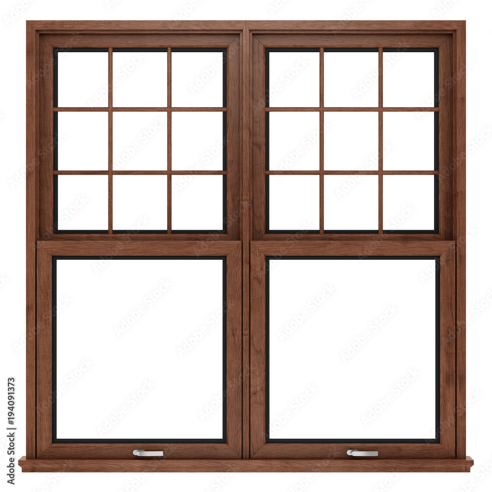 brown wooden window isolated on white background. 3d illustration brown wooden window isolated on white background. 3d illustration