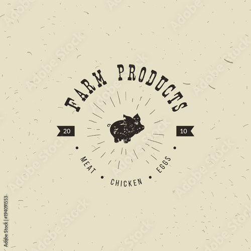 Emblem of Butchery meat shop with Pig silhouette, text The Butchery, Fresh Meat, farm products. Logo template for meat business - farmer shop, market, restaurant or design - banner, sticker.