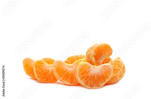 Mandarin orange, citrus fruit slices isolated on white