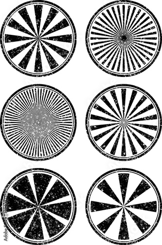 Set of six rubber stamps templates with rays.