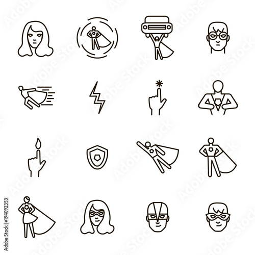 Super Hero Black Thin Line Icon Set. Vector