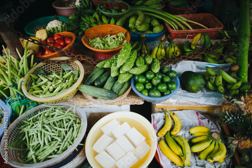 healthy organic fruits and vegetables on stall in Hoi An, Vietnam