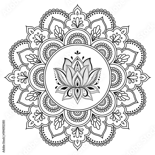 Circular pattern in the form of a mandala. Henna tatoo mandala. Mehndi style. Decorative pattern in oriental style. Coloring book page.