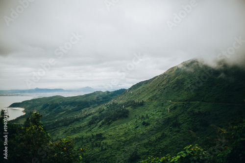 amazing landscape with green hills in Hai Van Pass, Vietnam