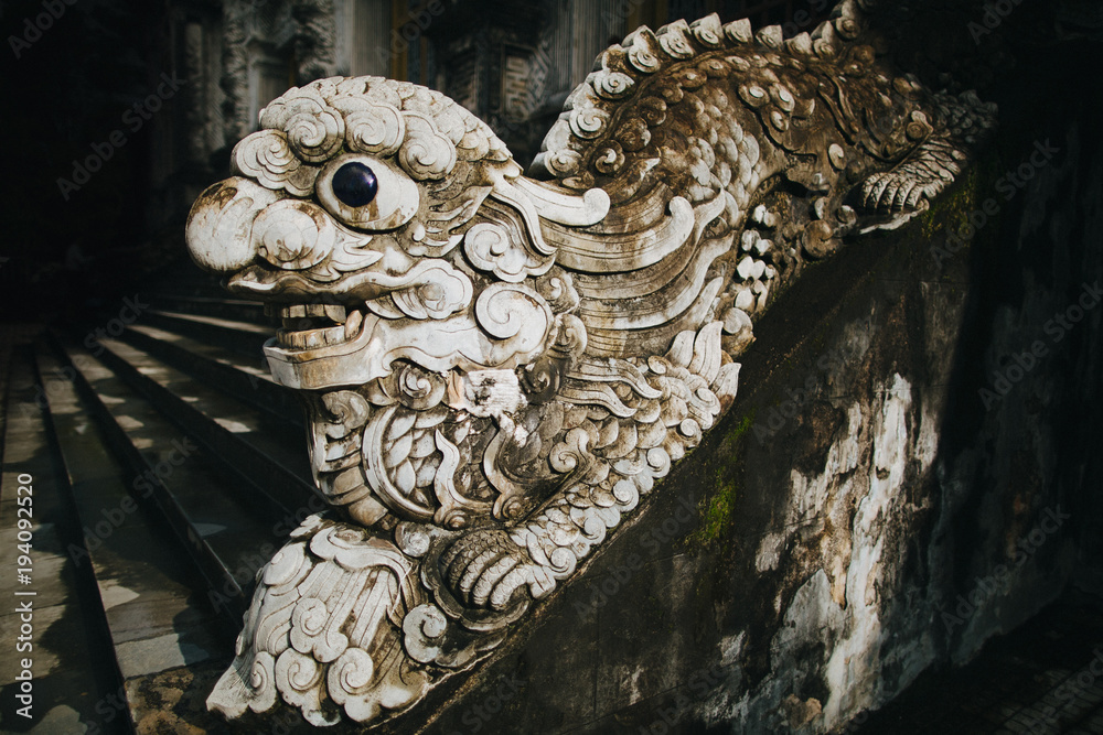 Fototapeta premium close-up view of ancient decorative oriental sculpture in Hue, Vietnam