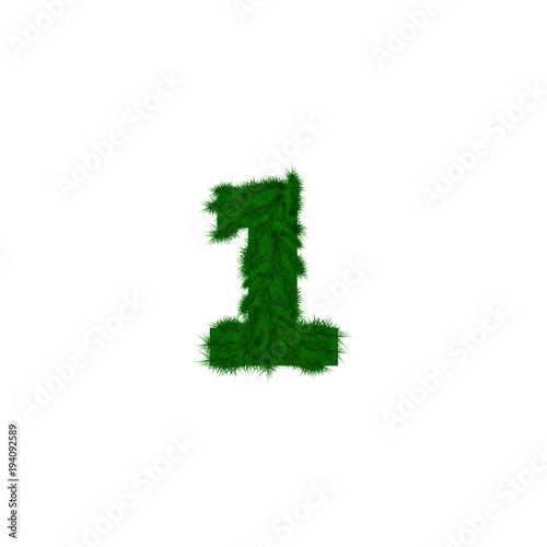 numbers decorated with pine branches. Number- 1. One.