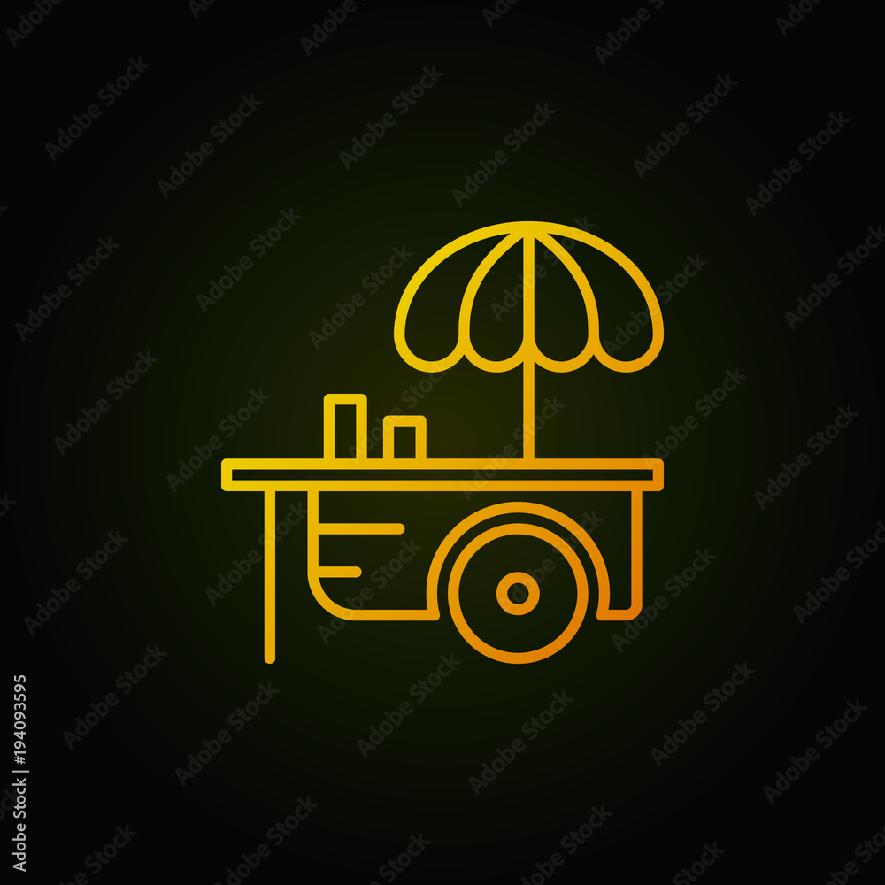 Wheel market stall with umbrella yellow icon or logo element