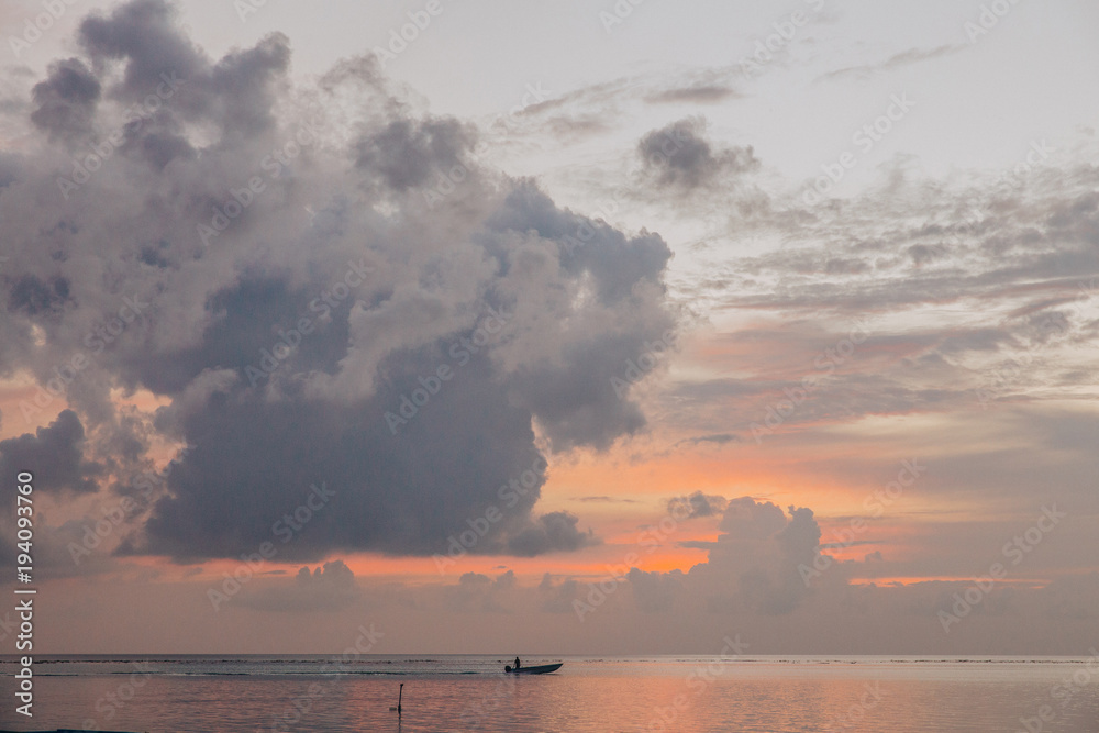 beautiful seascape at sunset at Thoddoo island, Maldives