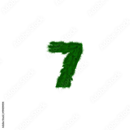  numbers decorated with pine branches. Number- 7. Seven.