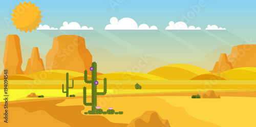 Vector background of landscape with desert and cactus