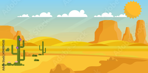 Vector background of landscape with desert and cactus