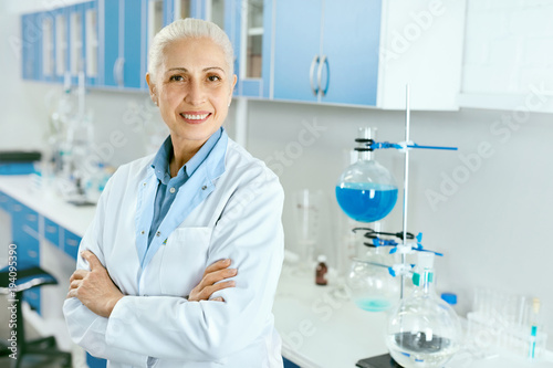 Scientist In Laboratory. Female Medical Worker At Workplace