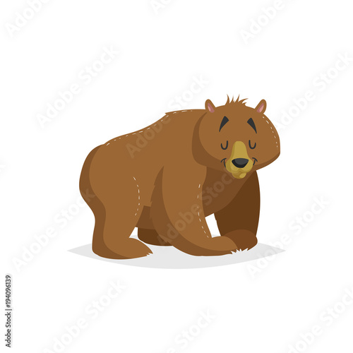 Cartoon cheerful standing red bear. Forest Europe and North America animal. Flat with simple gradients trendy design. Education vector illustration.