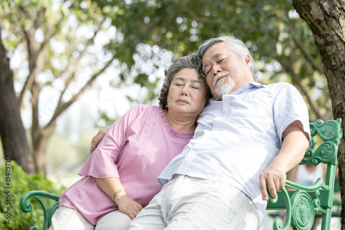 Senior People sleep together at outdoor park. Elder people with relax emotion together. People lifestyle concept. © Bavorndej