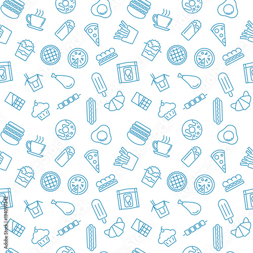 Pattern with fast food icons - vector seamless texture