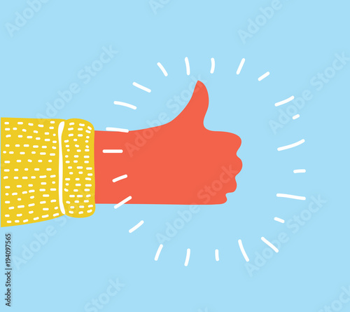 Cartoon hand thumb up gesture. Vector illustration.