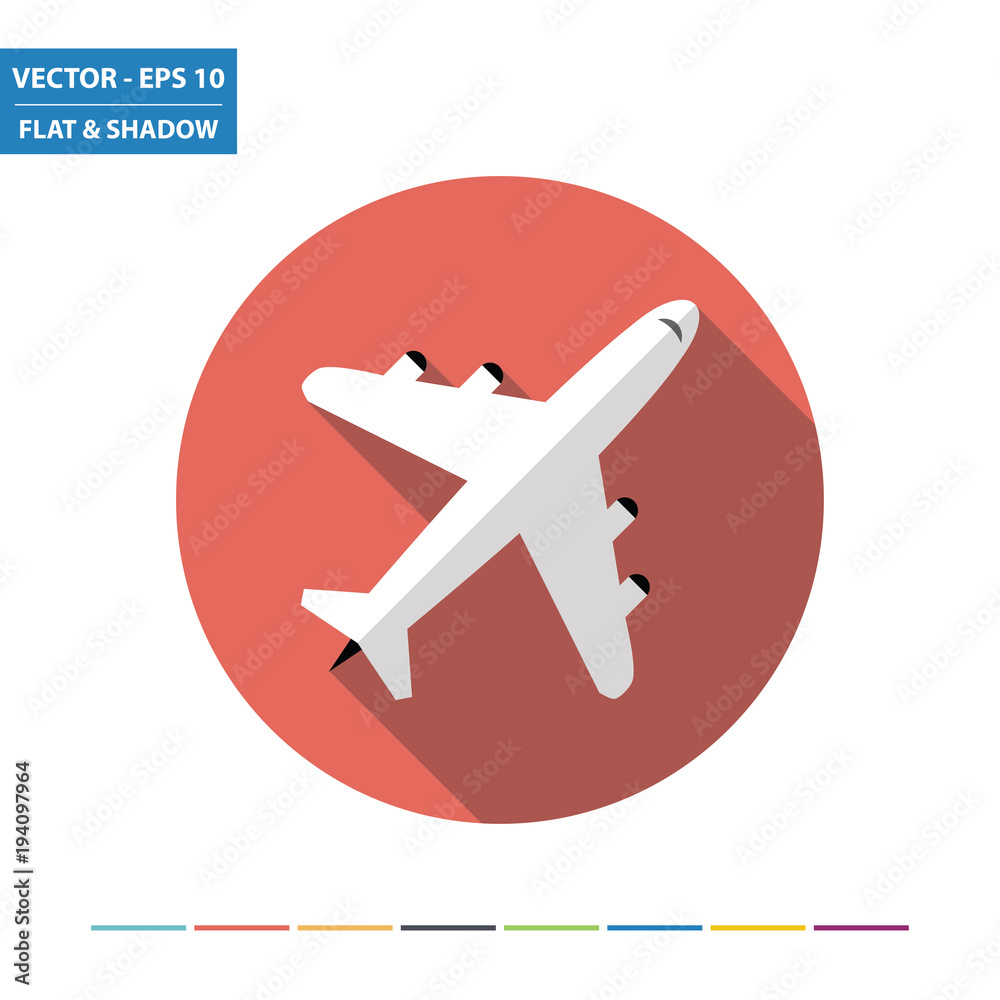 Plane flat icon with long shadow. Vector illustration. Plane flat icon with long shadow. Vector illustration.