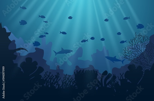 Ocean underwater world with animals, vector illustration