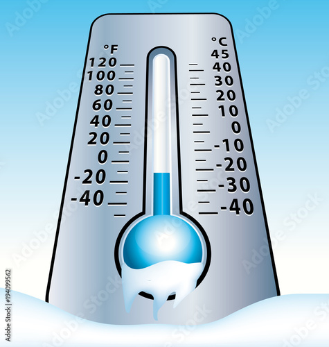 Frozen thermometer. Cold winter vector illustration.