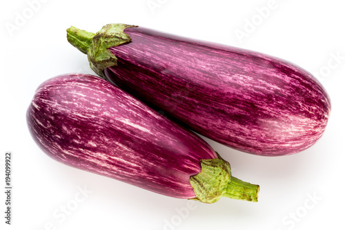 Fresh eggplants, aubergine on a white background.