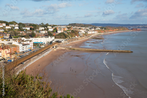 Dawlish Devon England uk English coast town with beach railway train and sea © acceleratorhams