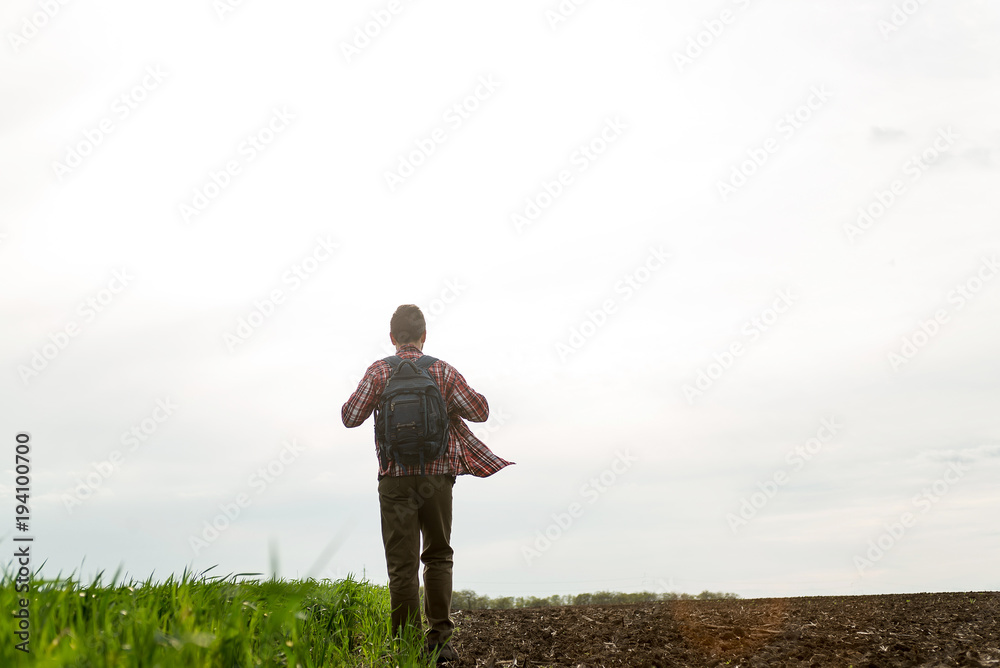 alone man walks in the field alone man walks in the field
