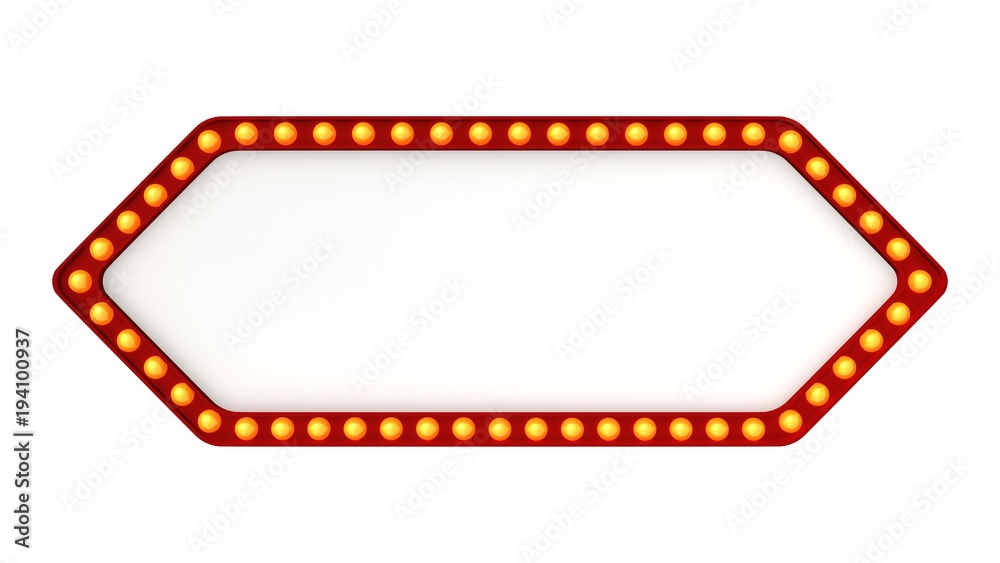 Red Marquee light board sign retro on white background. 3d rendering