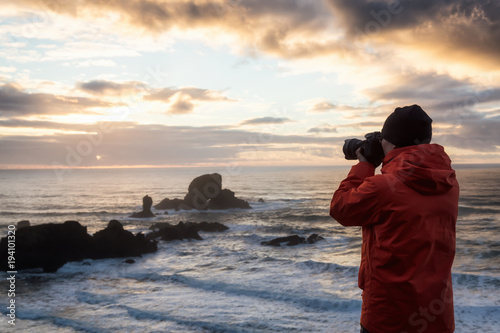 Photographer taking pictures of the beautiful Oregon Coast