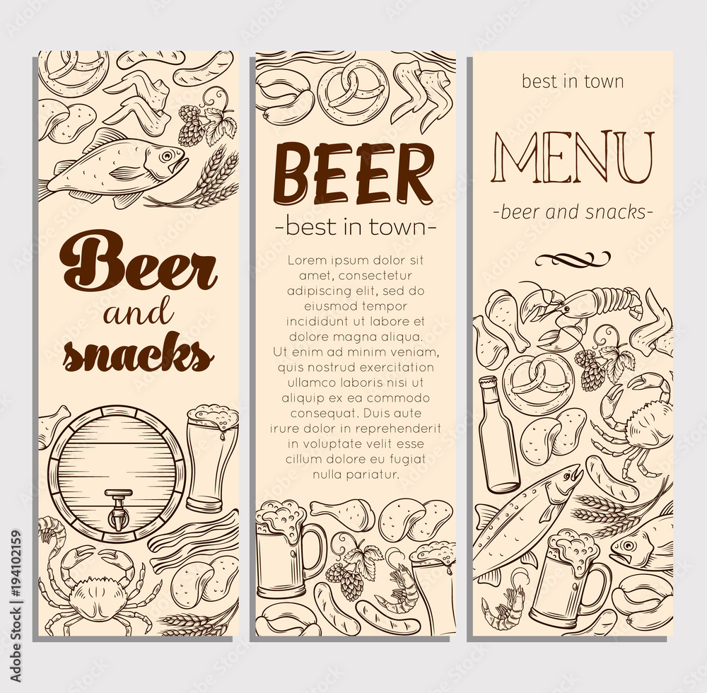 Pub Food and Beer Hand Drawn Template