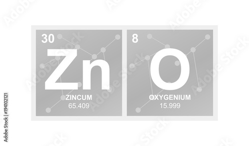 Vector symbol of zinc oxide which is called zinc white on the background from connected molecules