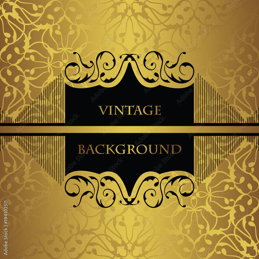 Vintage black frame design template. Vector illustration. Seamless background in a gold