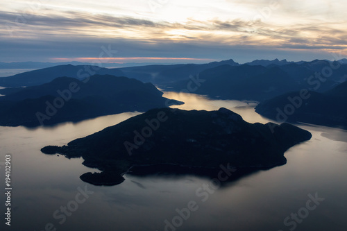 Aerial view of Anvil Island in Howe Sound, North of Vancouver, British Columbia, Canada.