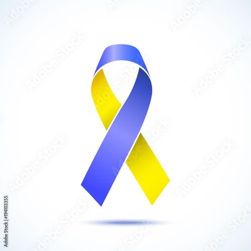 World Down Syndrome Day. Blue - Yellow Ribbon sign isolated in white background. Vector illustration