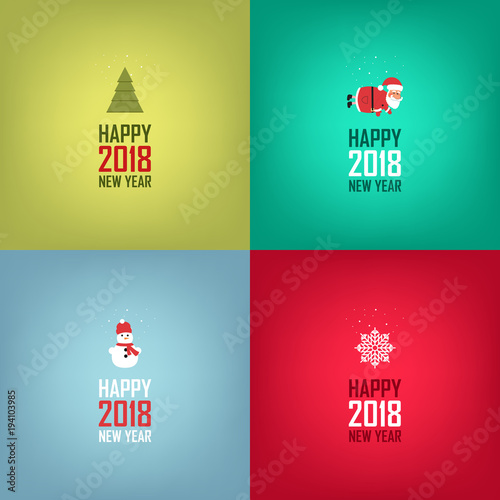 Happy New Year cards design. Set of cards, banners in minimalistic style. Santa Claus, snowflakes, snowman, christmas tree. illustration.
