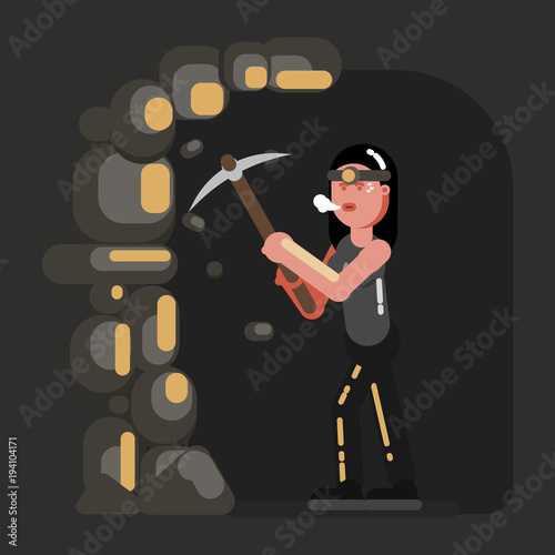 Miner girl in work